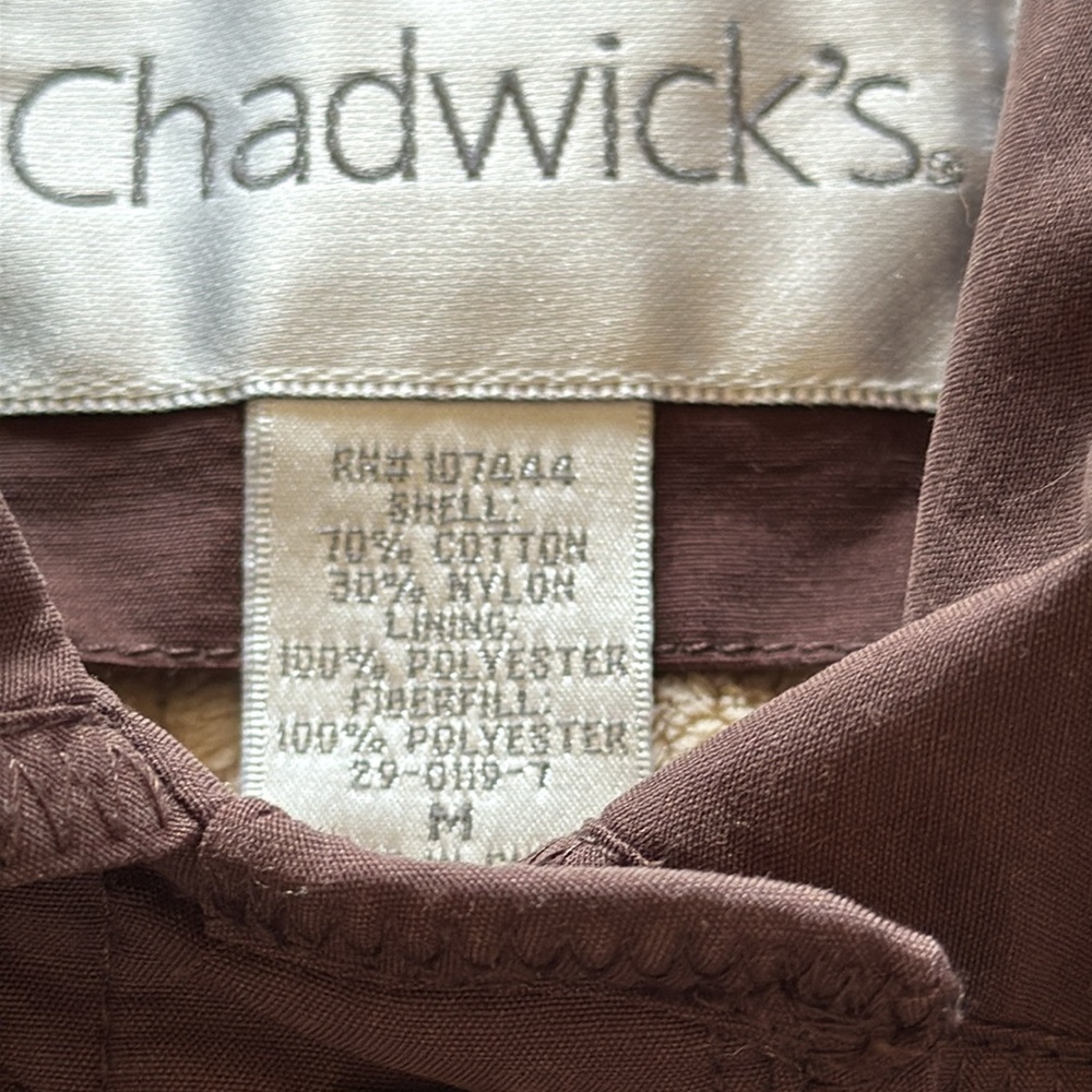 Chadwick’s Brown Barn Jacket Brown Quilted Soft Velour Fleece Lined Toggles Sz M - Picture 5 of 12